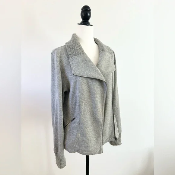 Anthropologie Grey Zip-up Motorcycle Style Sweater - size Medium - Picture 3 of 9